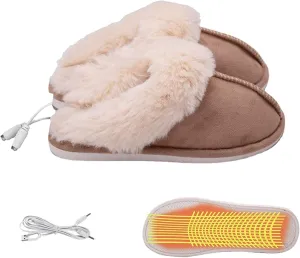 EEUK Heated Slippers USB, Rechargeable Foot Warmer Slippers Heating Slippers for Feet Winter Cold Weather Shoes, House Shoes, Keep Women Men Foot Warmer, Comfortable Free Size(Color:Brown)