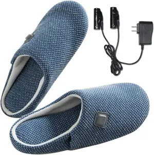 Electric Heated Foot Slippers, Battery Operated Warming Slippers Electric Heated Foot Warmers for Men and Women Foot Comfortable Warming Slippers with 3.7v 2600mah Lithium Batte(Size:45-46,Color:Blue)