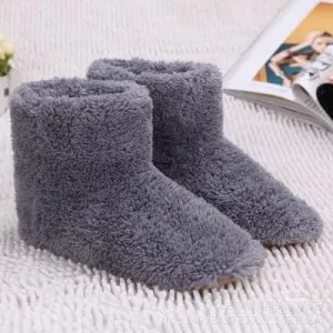 Electric Heated Foot Warmer Winter Rechargeable USB Electric Heating Shoes Plush Soft Foot Heating Pad Washable Snow Boots Slipper Insole Heater Sleep Relieve Discomfort Keep Warm for Adult Gifts