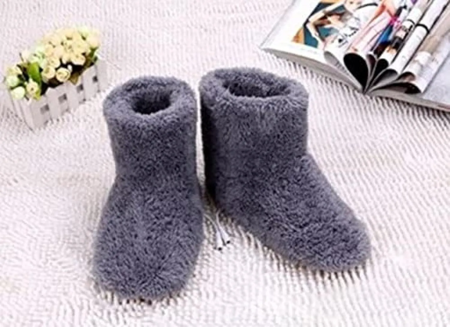 Electric Heated Slippers Rechargeable Washable, Winter USB Plush Ankle Bootie Slippers Indoor Plush Shoe Slippers, Warm House Shoes for Unisex Men Women,Grey,7