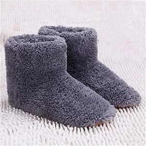 Electric Heated Slippers Rechargeable Washable, Winter USB Plush Ankle Bootie Slippers Indoor Plush Shoe Slippers, Warm House Shoes for Unisex Men Women,Grey,7
