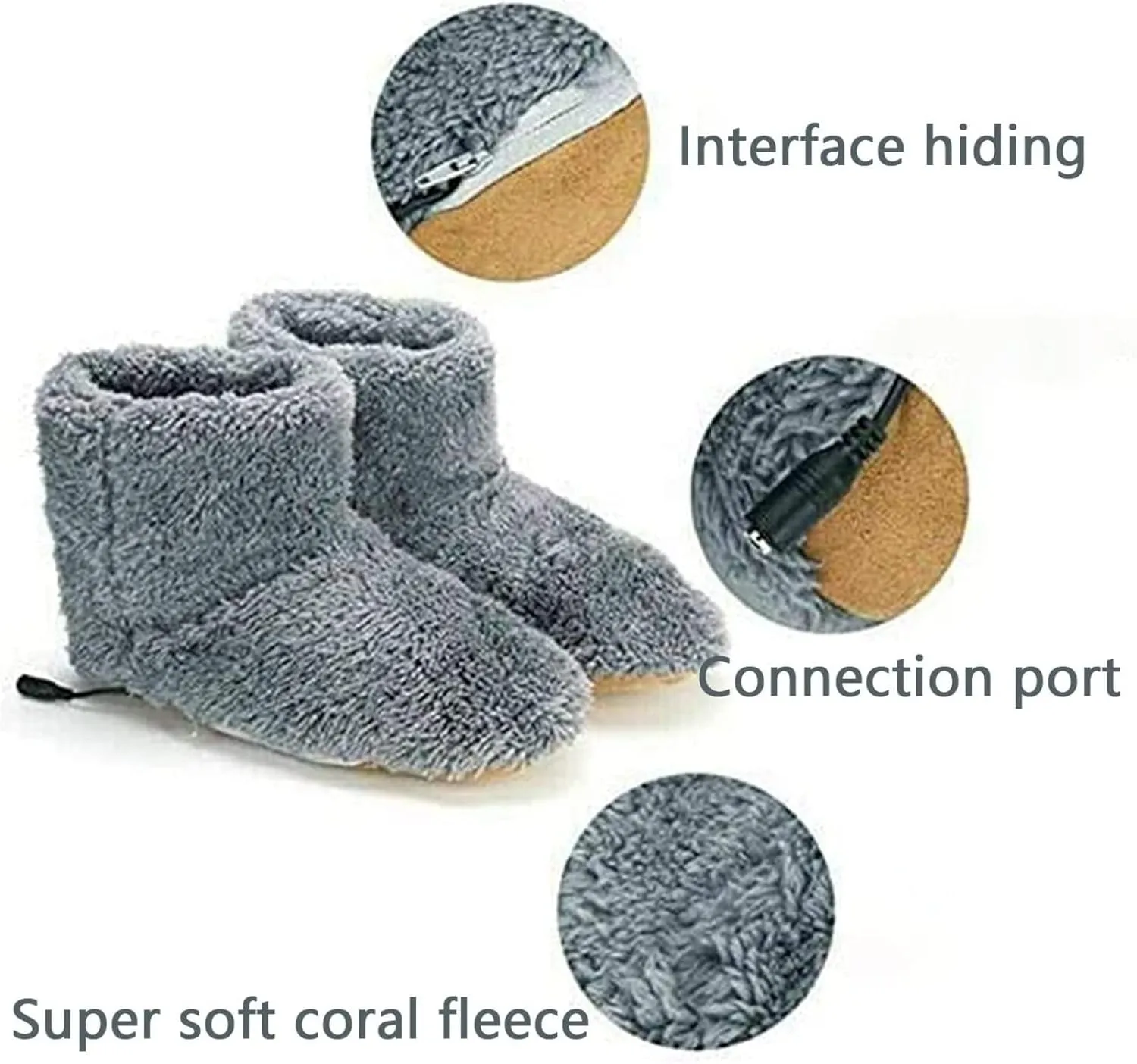 Electric Heated Slippers Rechargeable Washable, Winter USB Plush Ankle Bootie Slippers Indoor Plush Shoe Slippers, Warm House Shoes for Unisex Men Women,Grey,7