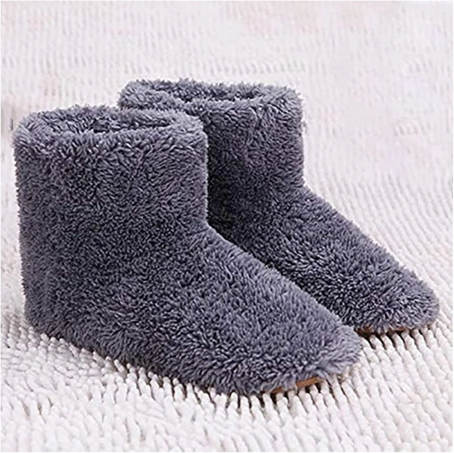 Electric Heated Slippers Rechargeable Washable, Winter USB Plush Ankle Bootie Slippers Indoor Plush Shoe Slippers, Warm House Shoes for Unisex Men Women,Grey,7