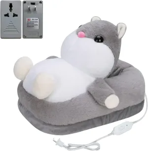 Electronic Heated Foot Warmer Cartoon Plush Hamster Feet Warmer for Home Office Dorm Adjustable Foot Heater Detachable Washable Foot Heating Pad Shoes Winter Indoor Warm Slippers Gift