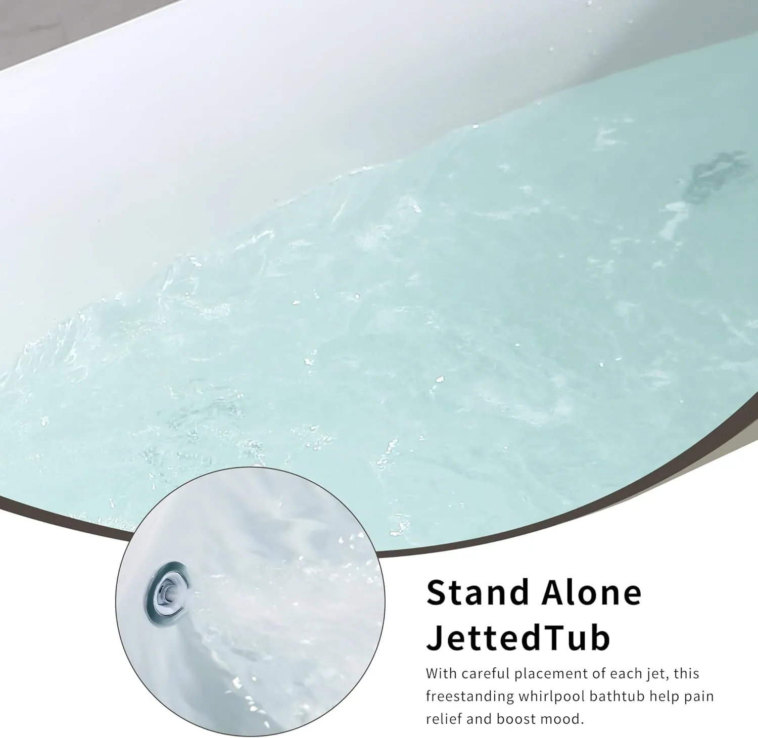 Empava 59" x 29" Freestanding Whirlpool Tub, Acrylic 560W Jetted Bathtub with 7 Hydromassage Nozzles,Lumbar and Neck Support,ETL Certified