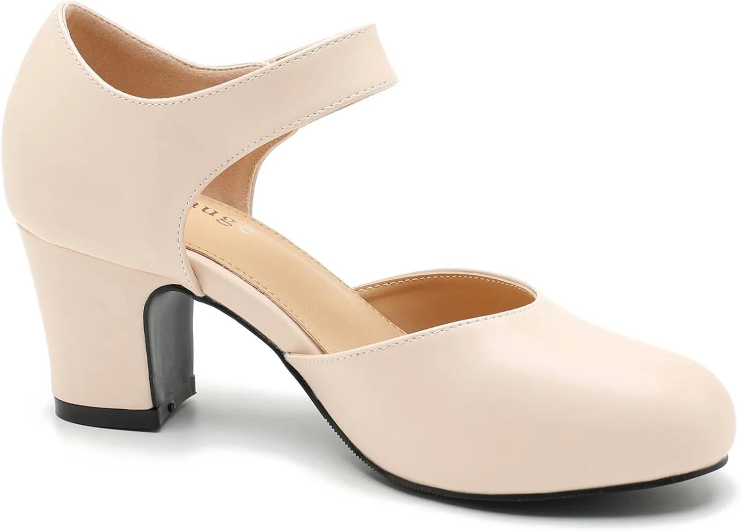 Enelauge Women's Ankle Strap Block Chunky Heels Closed Round Toe Pumps D'Orsay Comfortable Vintage Dressy Bridal Wedding Party Shoes