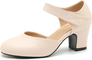 Enelauge Women's Ankle Strap Block Chunky Heels Closed Round Toe Pumps D'Orsay Comfortable Vintage Dressy Bridal Wedding Party Shoes