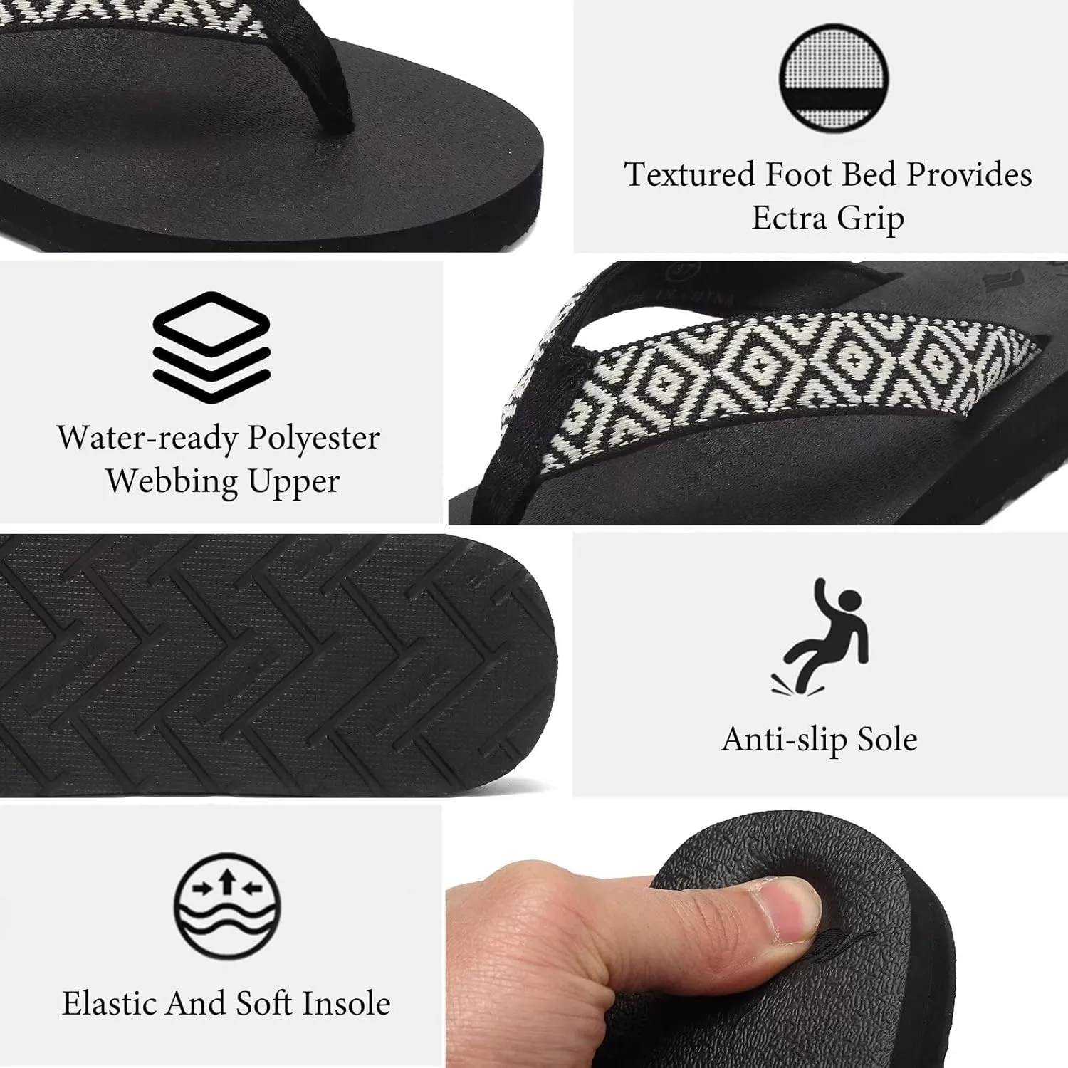 EQUICK Women's Flip Flops Arch Support Yago Mat Insole Sandal Casual Slipper Outdoor and Indoor-U219SLT003-N
