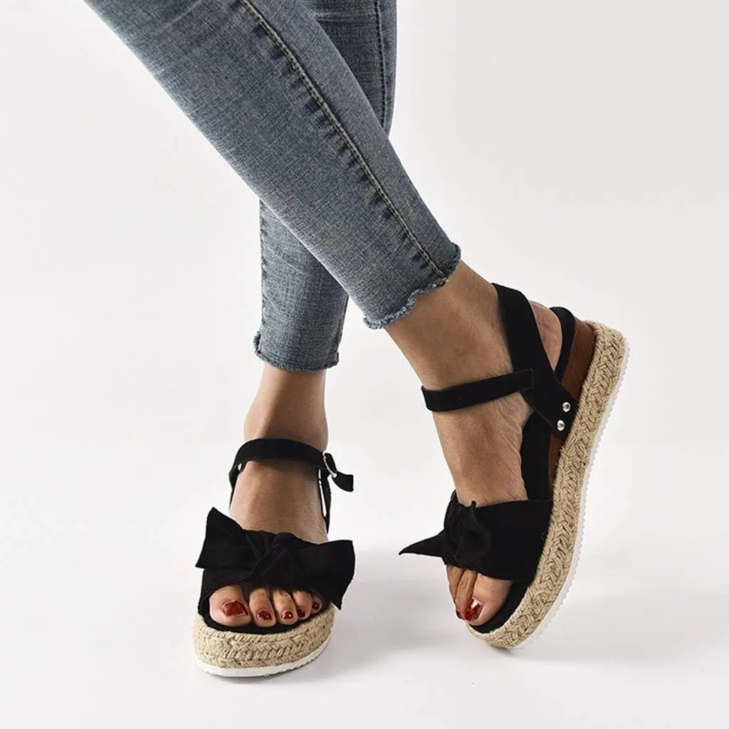 Espadrilles Wedges for Women,Casual Espadrille Platform Sandals Comfort Open Toe Ankle Strappy Studded Flatform Sandal Shoes