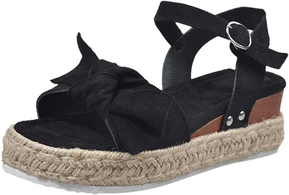 Espadrilles Wedges for Women,Casual Espadrille Platform Sandals Comfort Open Toe Ankle Strappy Studded Flatform Sandal Shoes