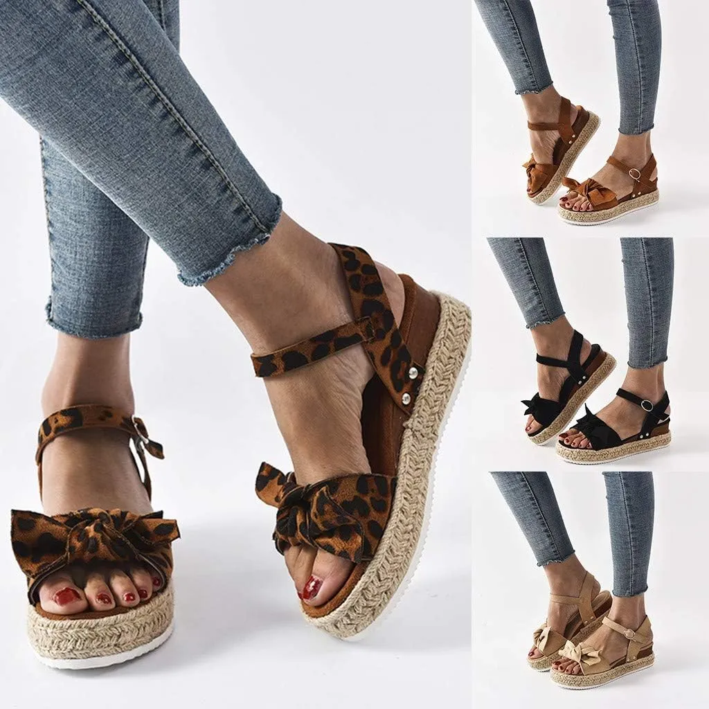 Espadrilles Wedges for Women,Casual Espadrille Platform Sandals Comfort Open Toe Ankle Strappy Studded Flatform Sandal Shoes