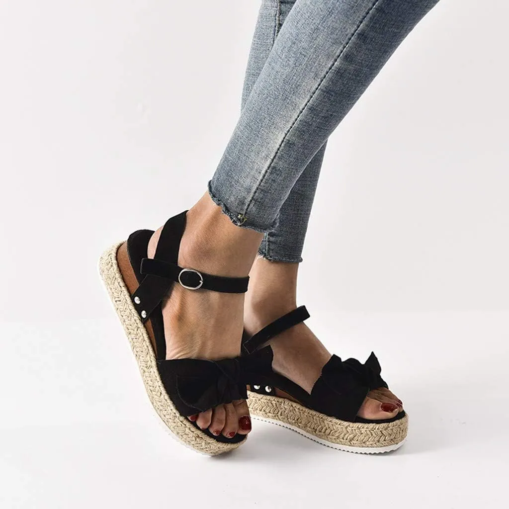 Espadrilles Wedges for Women,Casual Espadrille Platform Sandals Comfort Open Toe Ankle Strappy Studded Flatform Sandal Shoes
