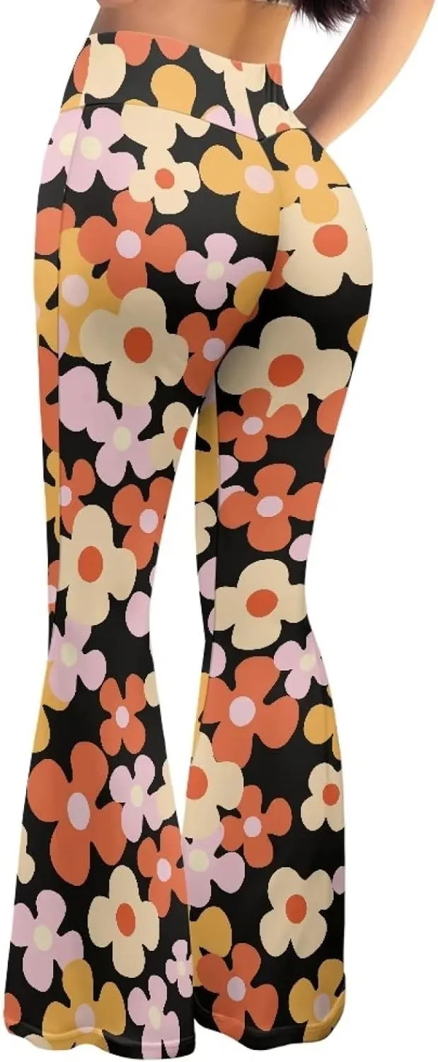 Fashion Classic Graphic Bell Bottom Pants Comfy Soft Slim Fit High Waist Flared Yoga Trousers