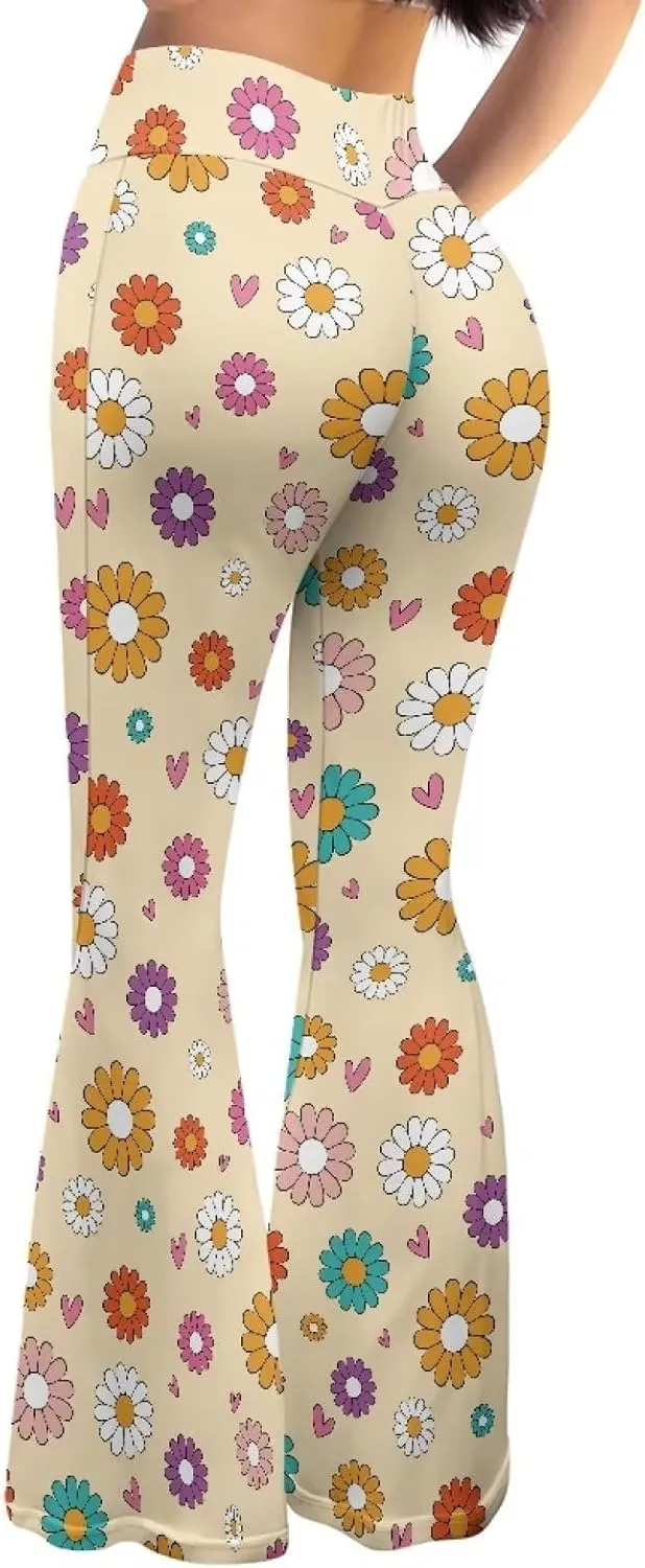 Fashion Classic Graphic Bell Bottom Pants Comfy Soft Slim Fit High Waist Flared Yoga Trousers