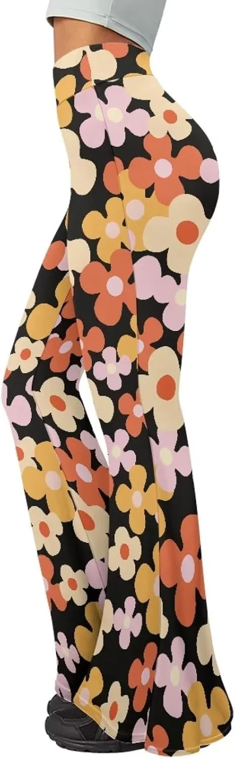 Fashion Classic Graphic Bell Bottom Pants Comfy Soft Slim Fit High Waist Flared Yoga Trousers