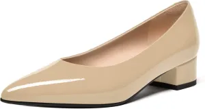 FEMSTEP Women's Low Heels Pointed Toe Casual Patent Leather Slip On Chunky Pumps Shoes 1.5 Inch