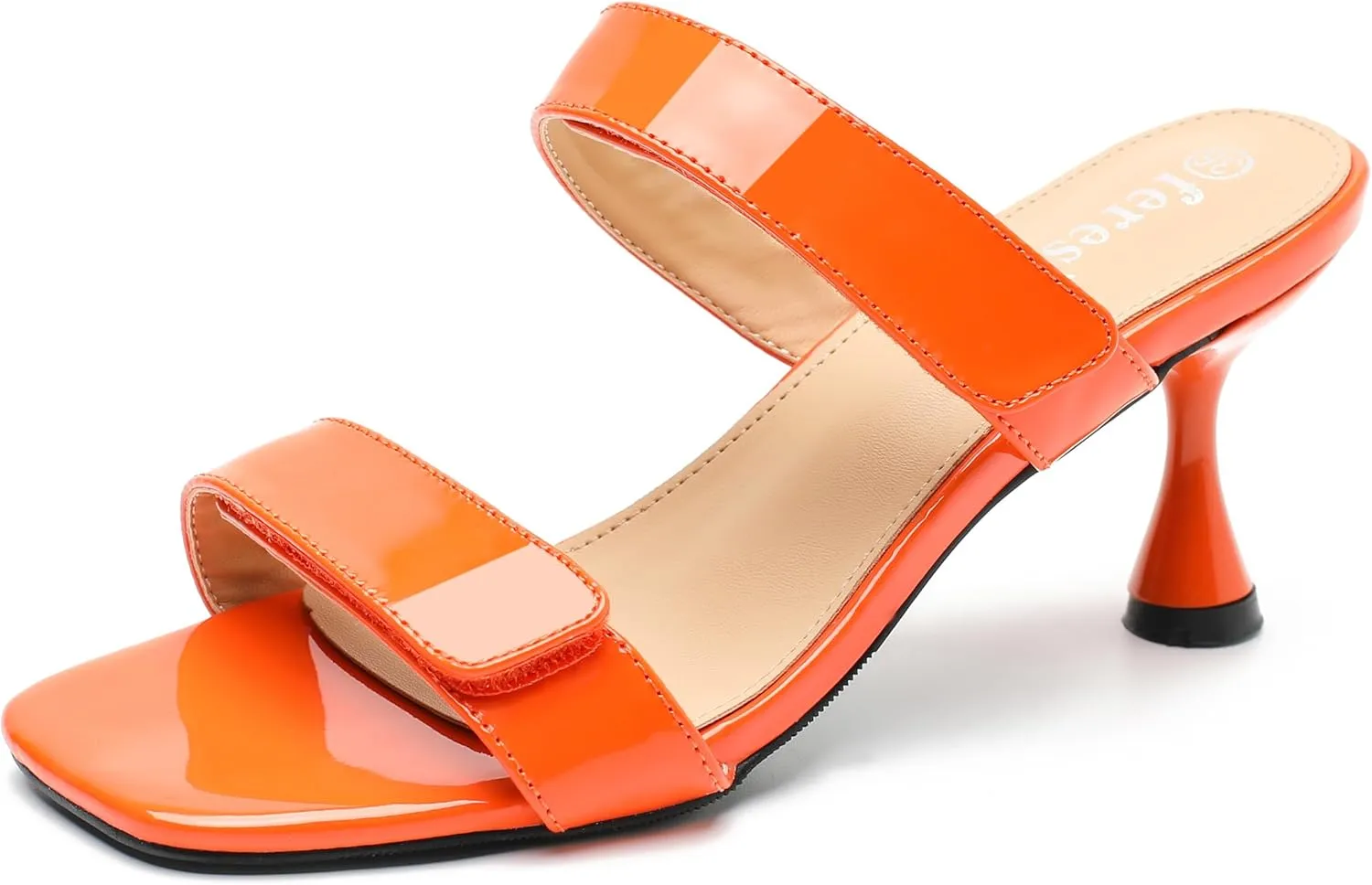 fereshte Womens 2 Strap Slip On Heeled Sandals Slip On Sandals Square Toe Kitten Heeled Mules