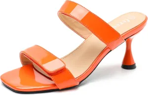fereshte Womens 2 Strap Slip On Heeled Sandals Slip On Sandals Square Toe Kitten Heeled Mules