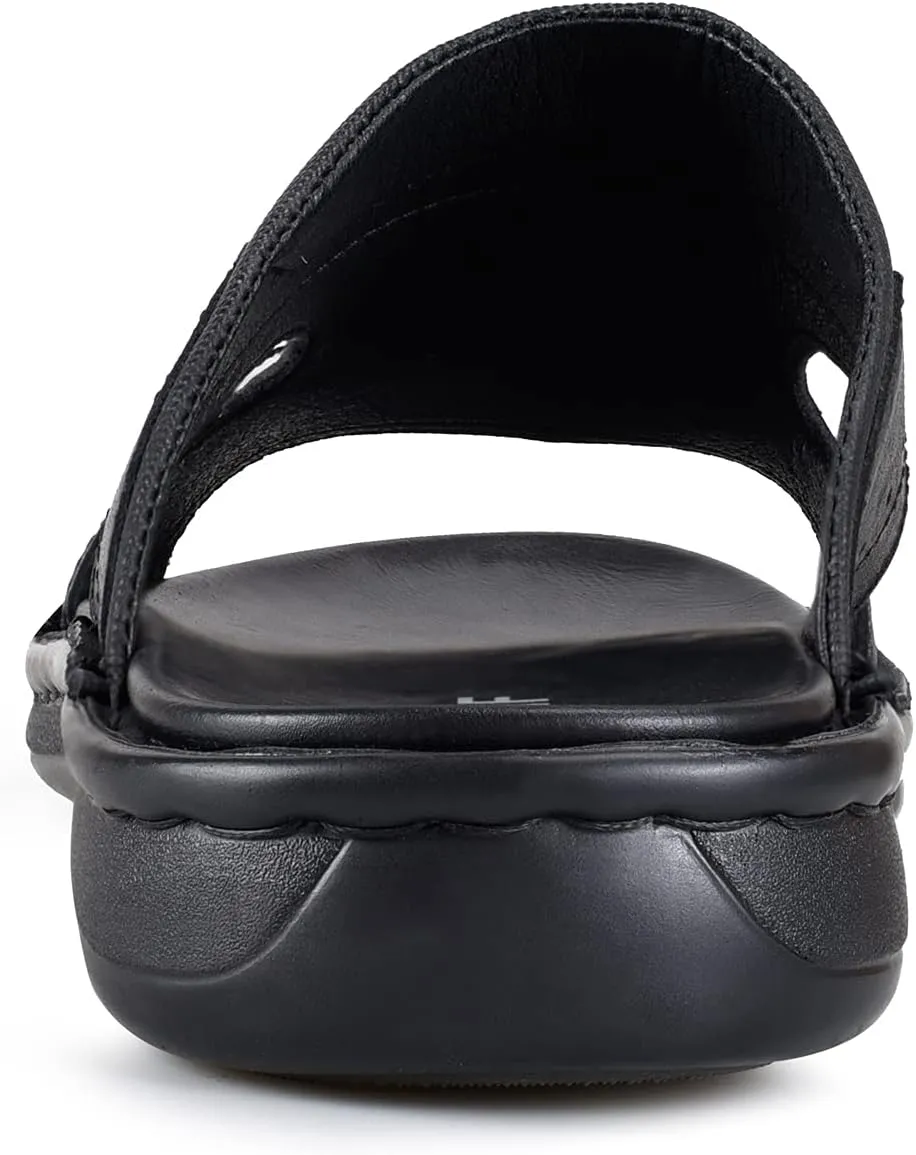 FIEEIF Men's Leather Slides Open Toe Outdoor Slippers Comfort Arch Support Retro Casual Flip Flops Summer Fisherman Slip On Sandals for Men