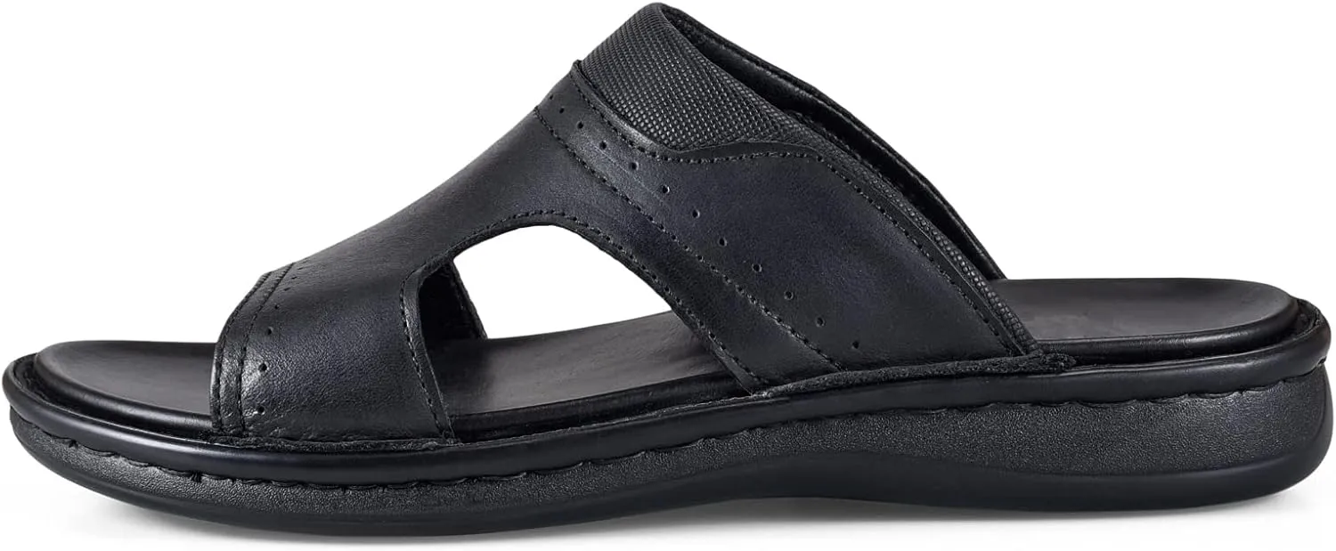 FIEEIF Men's Leather Slides Open Toe Outdoor Slippers Comfort Arch Support Retro Casual Flip Flops Summer Fisherman Slip On Sandals for Men