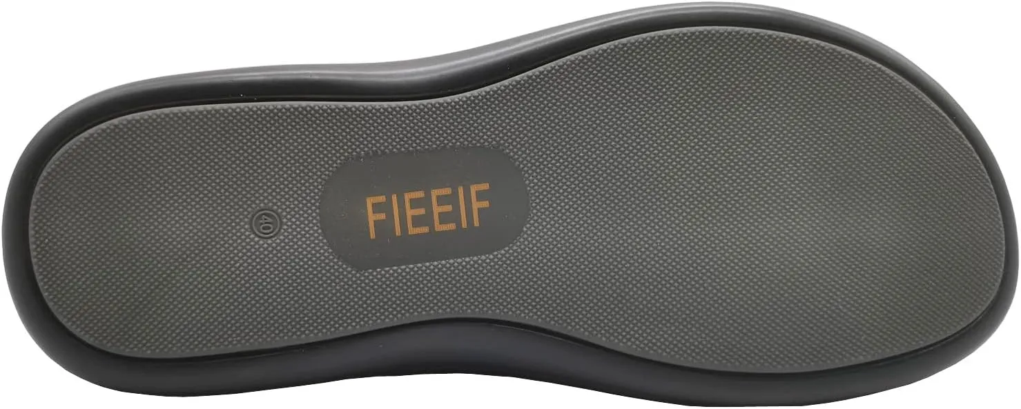 FIEEIF Men's Leather Slides Open Toe Outdoor Slippers Comfort Arch Support Retro Casual Flip Flops Summer Fisherman Slip On Sandals for Men