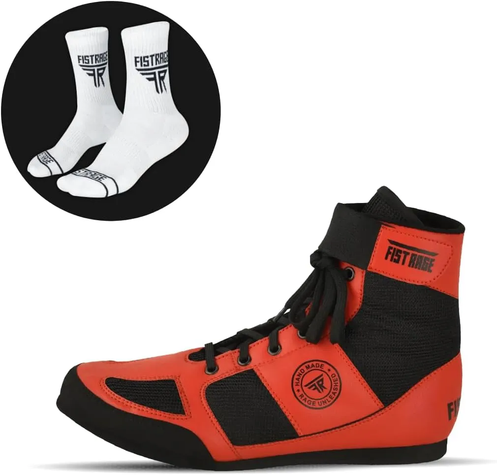 FISTRAGE Boxing Shoes Leather Kick Fighting Training Mesh Unisex Pro Men's and Youth Genuine Light Weight Boot | Shoe for Adults