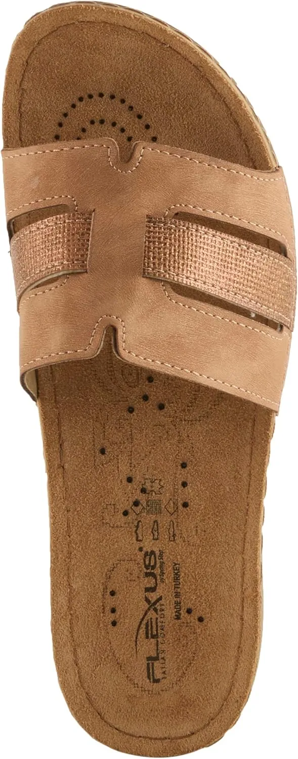 Flexus Women's TETHYS Slides – Italian-Made Slip-On Sandals with Arch Support and Cushioned Footbed