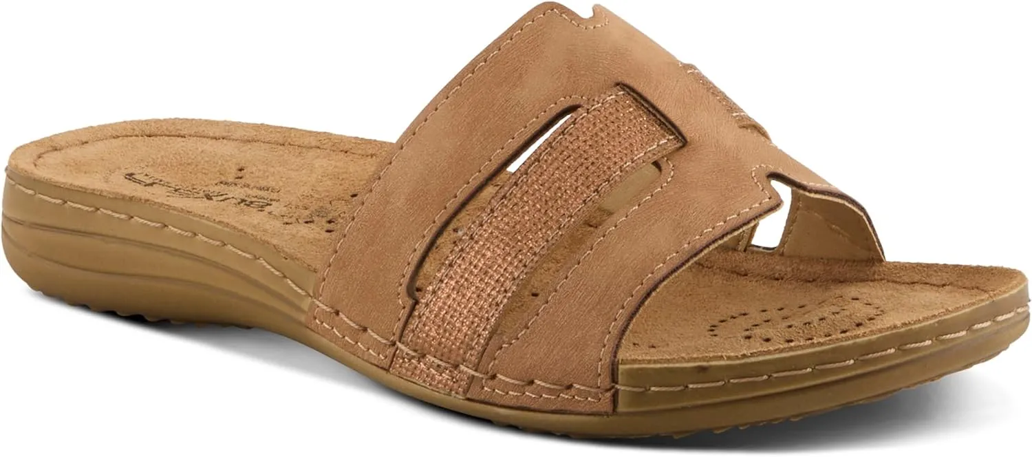 Flexus Women's TETHYS Slides – Italian-Made Slip-On Sandals with Arch Support and Cushioned Footbed