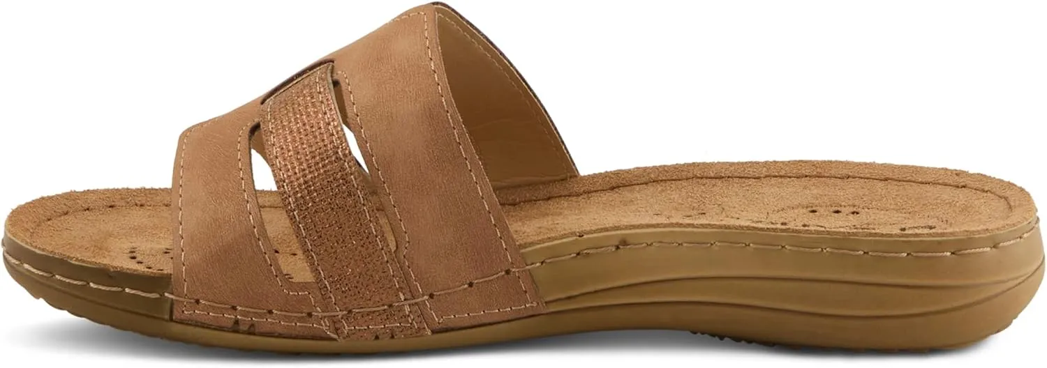 Flexus Women's TETHYS Slides – Italian-Made Slip-On Sandals with Arch Support and Cushioned Footbed
