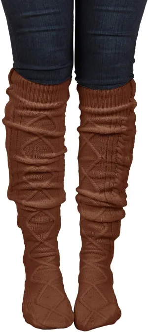 Floral Find Women's Cable Knit Knee-High Winter Boot Socks Extra Long Thigh Leg Warmers Stocking