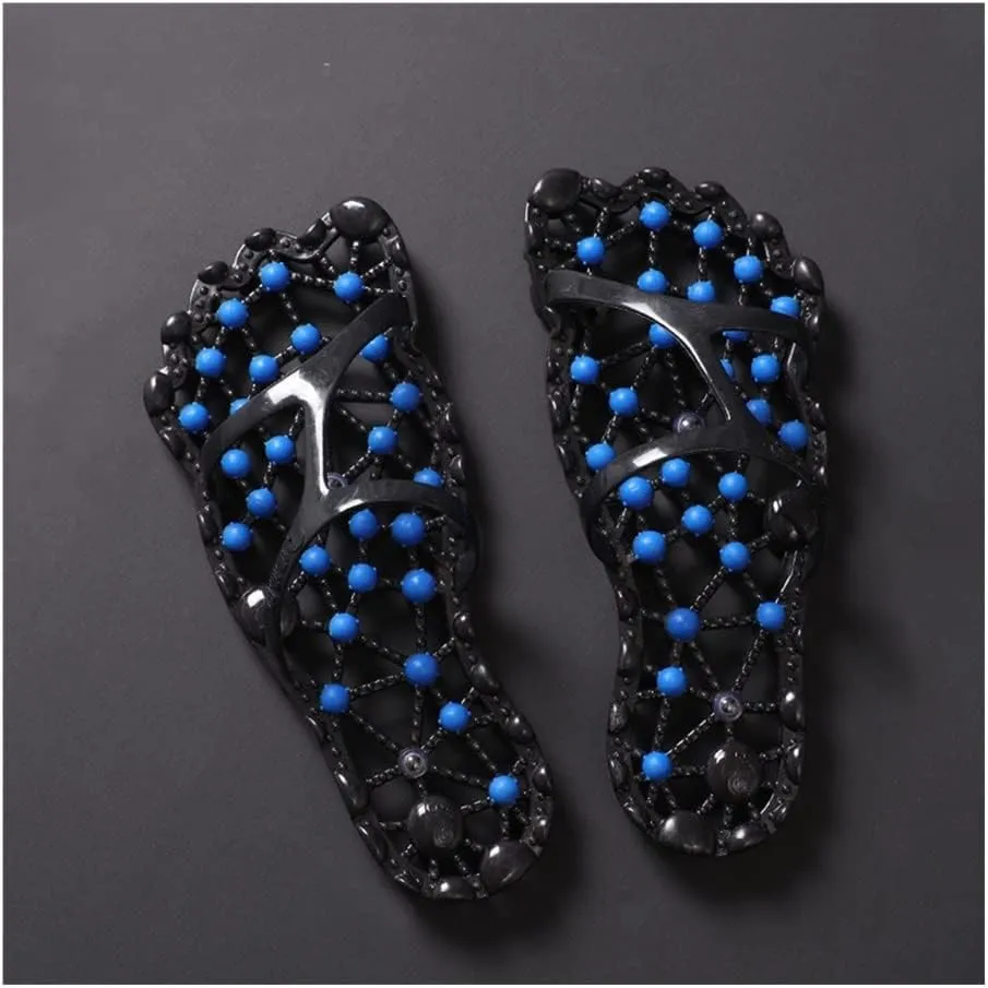 Foot Massage Slippers Men Women Shiatsu Foot Massager Reflexology Shoes Foot Pain Relief ​Neuropathy Plantar Fasciitis Acupressure Feet Massage Sandals (Color : Black Blue, Size : 8/8.5)