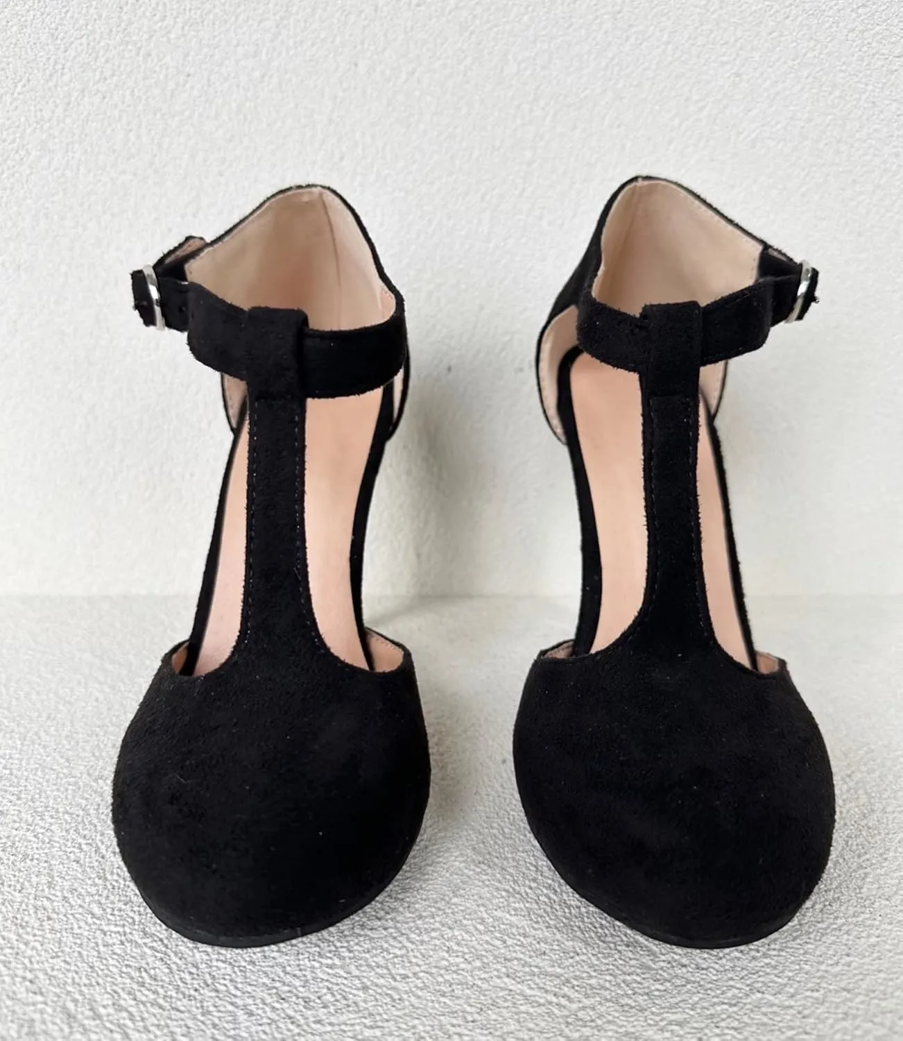 Frankie Hsu Ladeis Unisex Sexy Elegant Classic Stiletto High Heeled Pumps, Cute Lovely Black Suede Mary Jane T-Srap, Big Large Size US4-19 Dressy Spike Ankle Shoes for Women Men