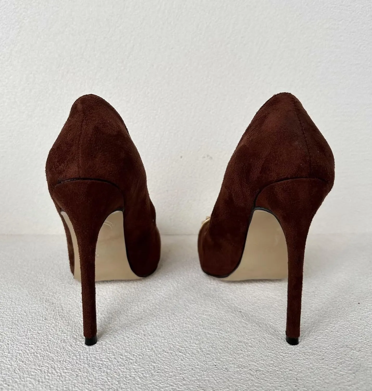 Frankie Hsu Ladies Unisex Sexy Elegant Classic Stiletto High Heeled Pumps, Cute Dark Red Suede Gold Tip Rivets Fashion Style, Big Large Size US4-14 Dressy Spike Shoes for Women Men