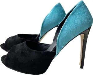 Frankie Hsu Sexy Stiletto Banquet High Heel Pumps, Classic Black Blue Faux Suede Fashion High Heeled Women Sandal Shoe, Big Large Size Designer Peep Toe Spike Pumps for Women Men