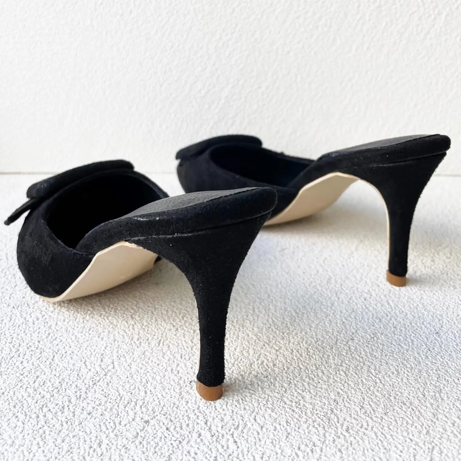 Frankie Hsu Sexy Stiletto High Heeled Slipper Sandals, Fashion Stylish Classic Black Faux Suede Style, Big Large Size Dating Dress Buckle Shoes For Women Men US4-14