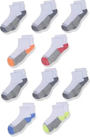 Fruit of the Loom boys Half Cushion Casual Sock, White Assort, 4.5–8.5 US, (Pack of 10)
