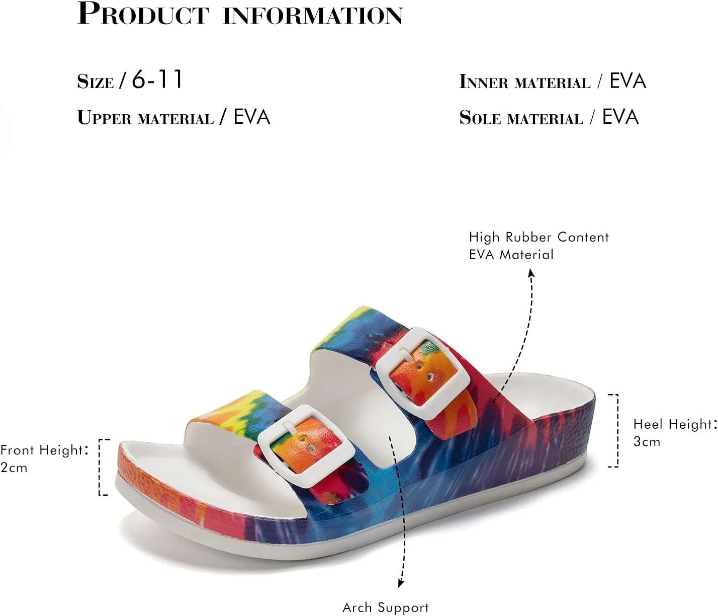 FUNKYMONKEY Women's Comfort Slides Double Buckle Adjustable Plastics Flat Sandals