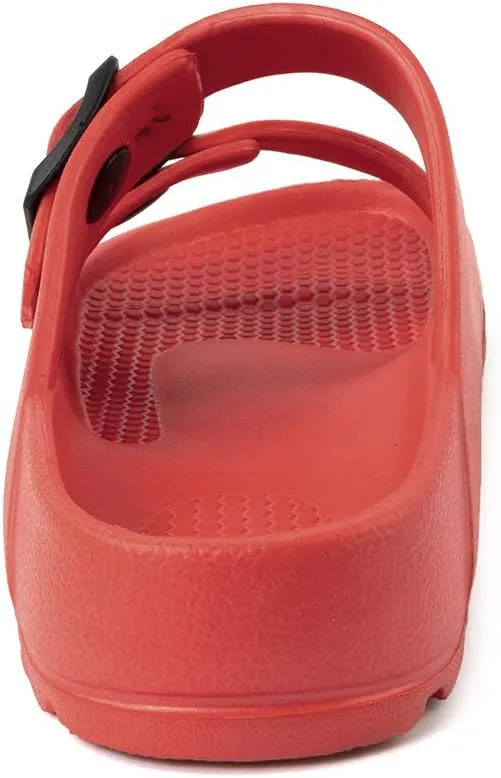 FUNKYMONKEY Women's Comfort Slides Double Buckle Adjustable Plastics Flat Sandals
