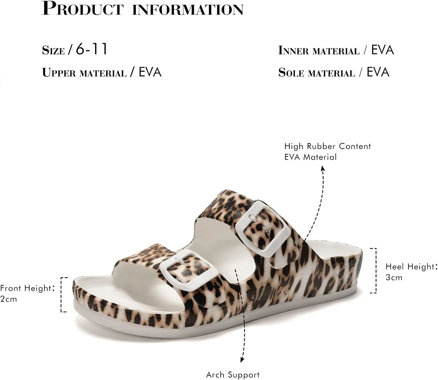FUNKYMONKEY Women's Comfort Slides Double Buckle Adjustable Plastics Flat Sandals