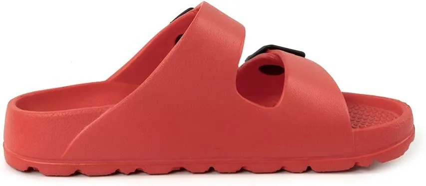 FUNKYMONKEY Women's Comfort Slides Double Buckle Adjustable Plastics Flat Sandals