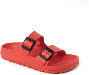 FUNKYMONKEY Women's Comfort Slides Double Buckle Adjustable Plastics Flat Sandals
