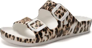 FUNKYMONKEY Women's Comfort Slides Double Buckle Adjustable Plastics Flat Sandals