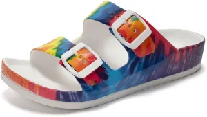 FUNKYMONKEY Women's Comfort Slides Double Buckle Adjustable Plastics Flat Sandals