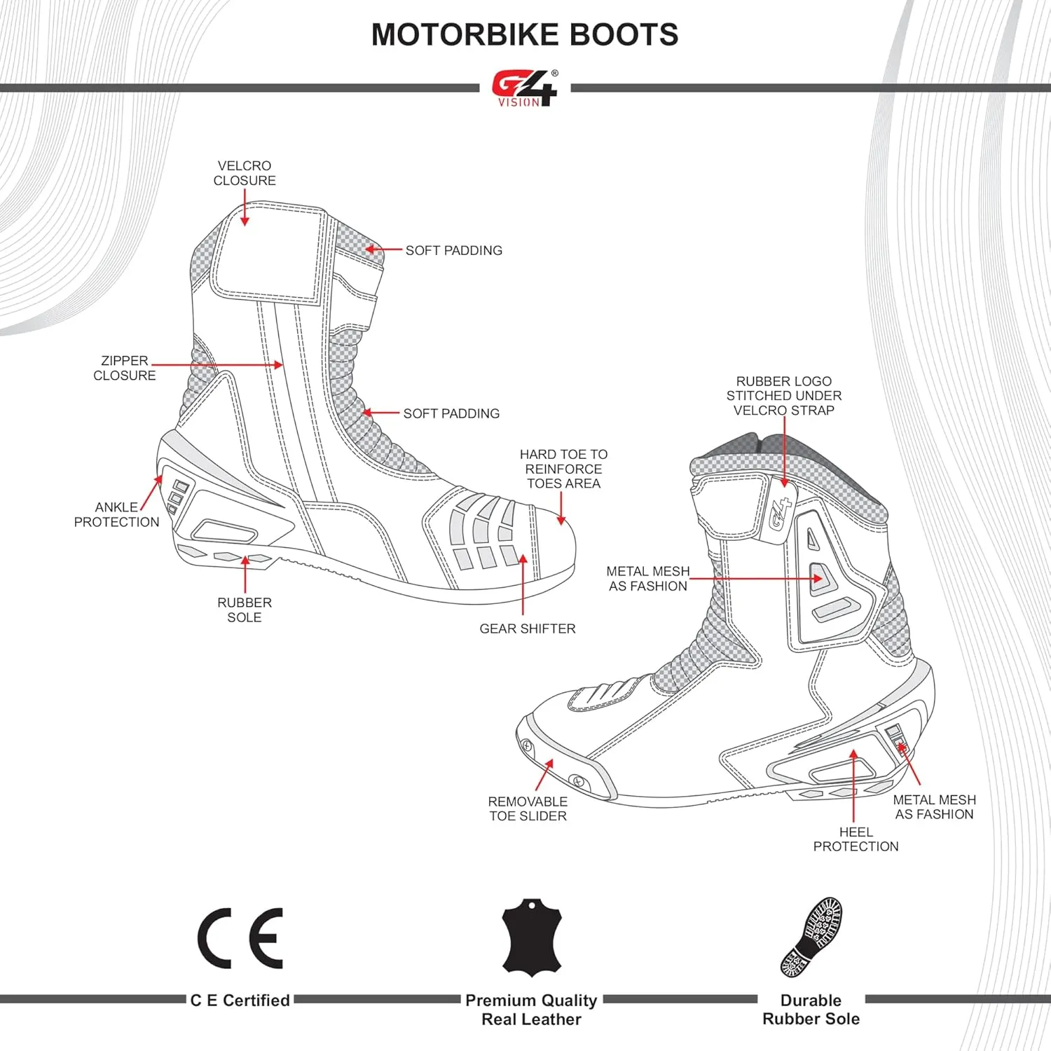 G4 VISION Real Leather Motorbike Shoes High Tech Men's Short Motorcycle Racing Sports Boot Motor Bike Riding