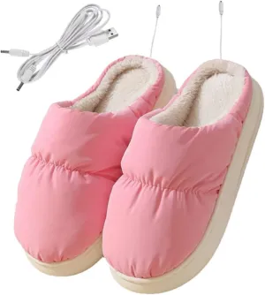 Garneck 1 Pair Fluffy Winter House Slipper Heated Foot Warmer Electric Warming Slippers Hand Wisking Tool Electric Warm Shoes for Winter Soft Electric Shoes Office Elastic Fabric