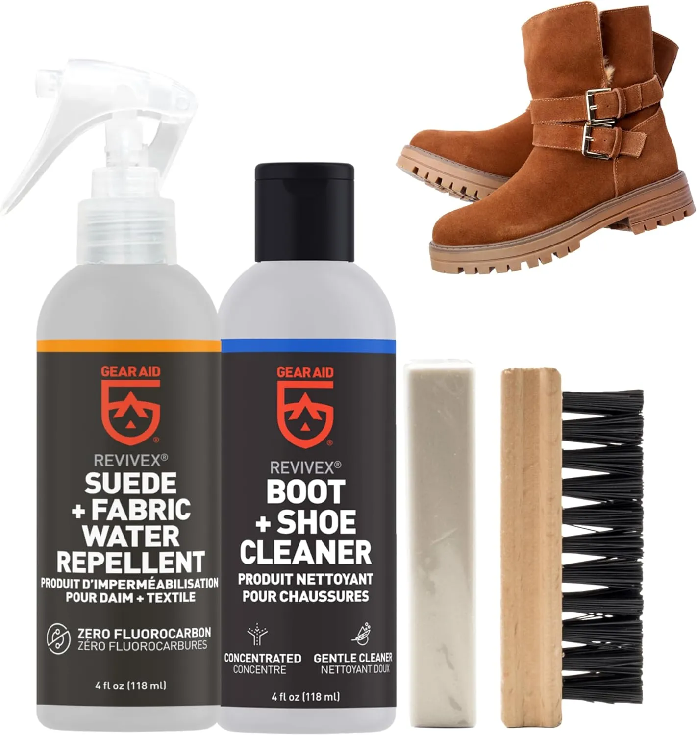 GEAR AID Revivex Suede Hiking and Work Boot Cleaner and Conditioning Kit for Waterproofing Breathable Gore-Tex Footwear