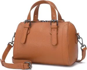 Genuine Cowhide Leather Boston Bag - Women’s Lightweight Barrel Handbag