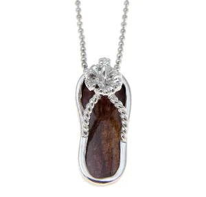 GENUINE HAWAIIAN KOA WOOD SLIPPER FLIP FLOP HIBISCUS PENDANT 925 STERLING SILVER
