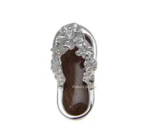 GENUINE HAWAIIAN KOA WOOD SLIPPER PLUMERIA FLOWER PENDANT 925 STERLING SILVER