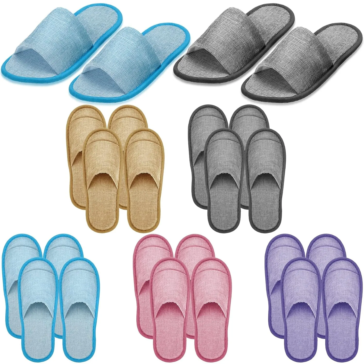 Geyoga 10 Pairs Disposable Slippers for Guests Linen Open Toe Spa Slippers Breathable Non Slip Slippers for Hotel Travel Home Massage Salon Party Housewarming, Multicolor